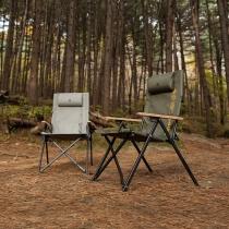 KZM 個性木手把四段可調折疊椅-軍綠